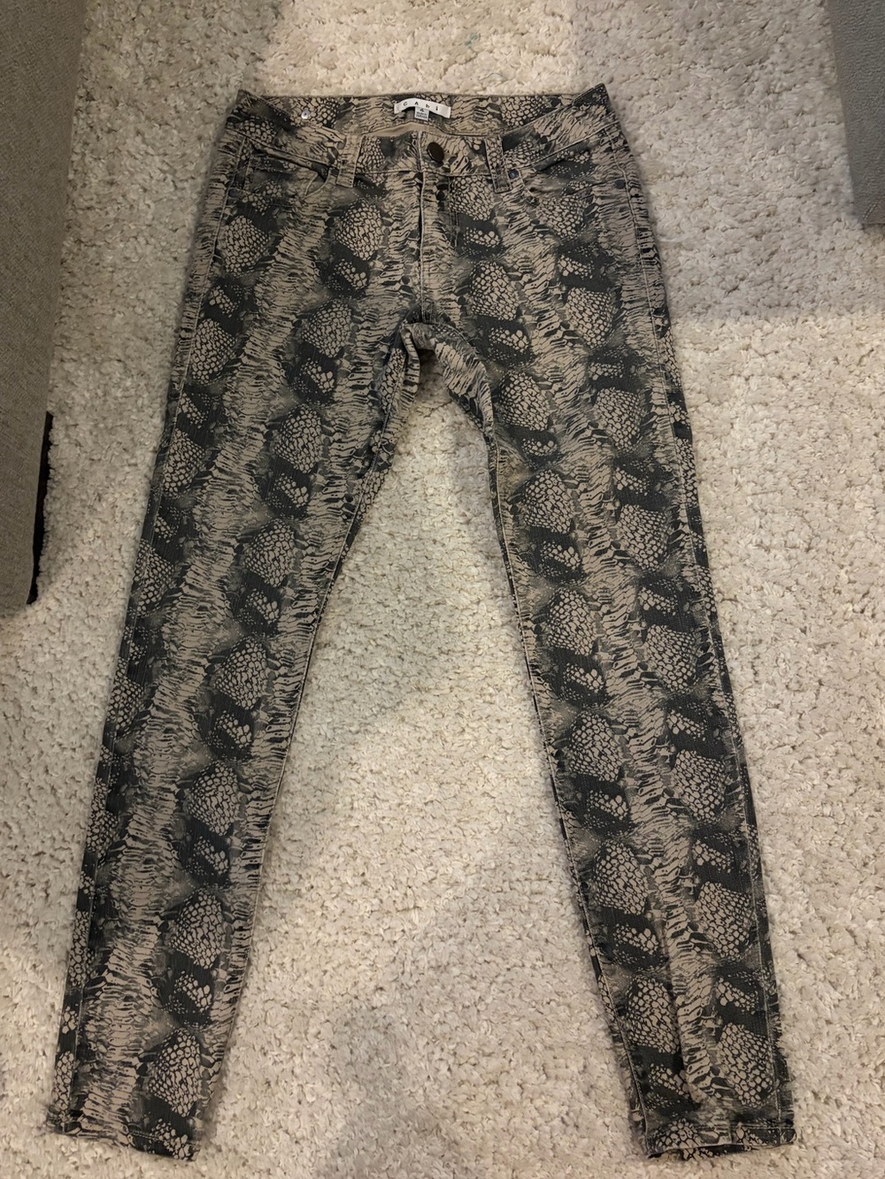 CAbi Snake-Print Skinny Jeans in Beige and Black